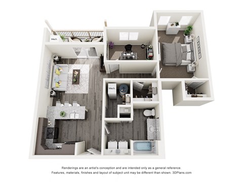 Floor plan for 1 bed, 1 bath, 762 sqft